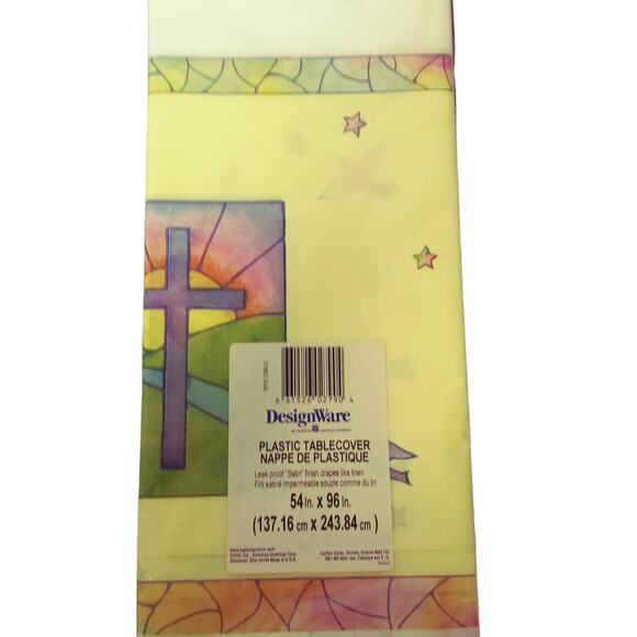 Easter Tablecloth Sunrise Cross Dove Yellow Purple Plastic Decoration 96 x 54 - Picture 4 of 6
